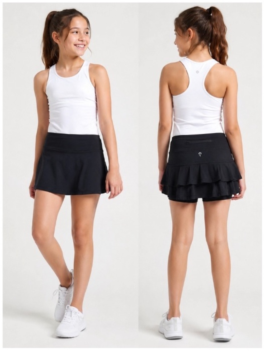 Girl's Ivivva Lululemon Athletic Ruffle Skort Pull-On Tennis Skirt Black 12